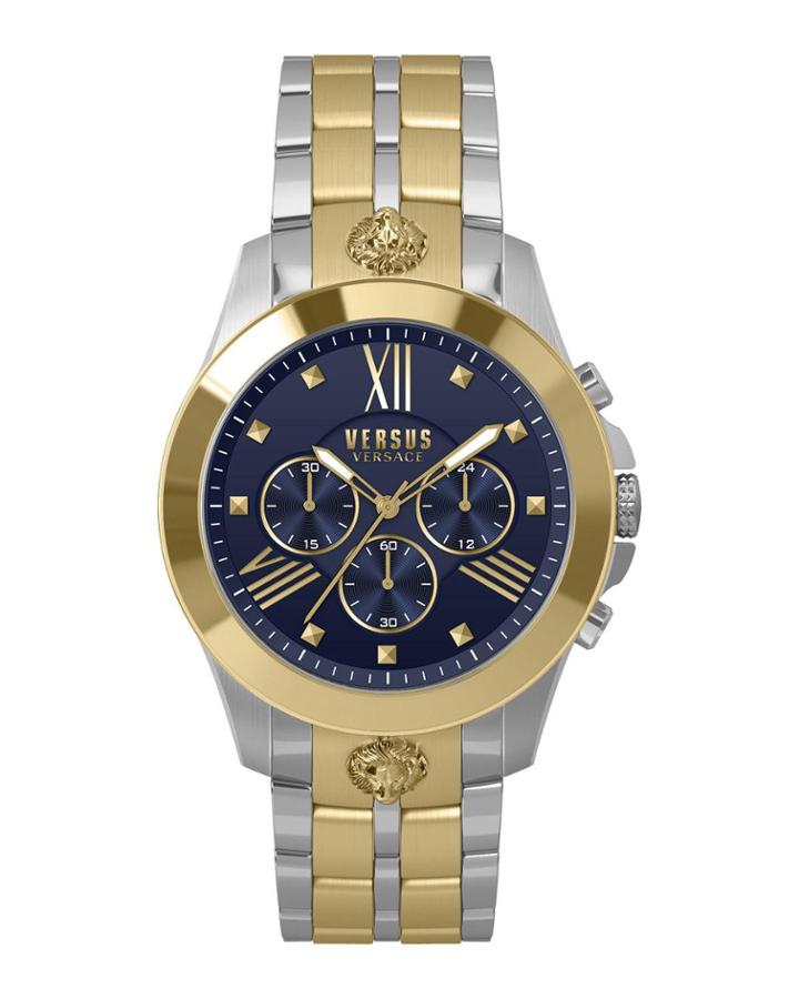Men's 44mm Chronograph Watch W/ Bracelet Strap, Gold/blue/steel