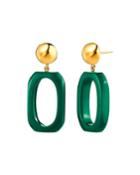 Rectangular Link-drop Earrings, Green