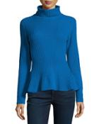 Ribbed Cashmere Turtleneck Peplum