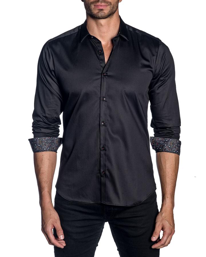 Men's Modern-fit Sateen Long-sleeve Shirt With Contrast Cuffs