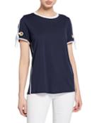Crewneck Short-sleeve Top With Tie-sleeves