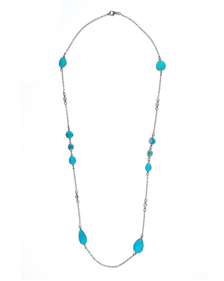 Silver Turquoise & Diamond Station Necklace,