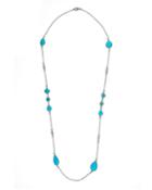 Silver Turquoise & Diamond Station Necklace,