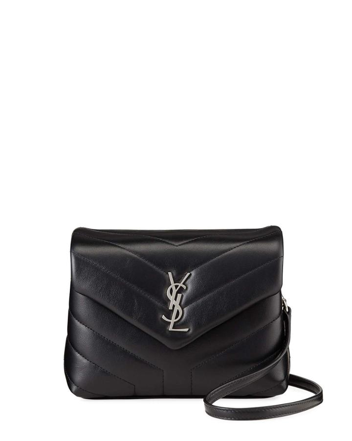 Loulou Monogram Ysl Mini V-flap Calf Leather Crossbody Bag - Nickel Oxide Hardware