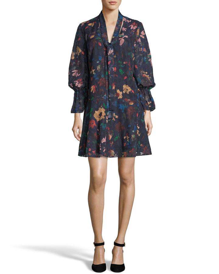 Sheer Floral Peasant-sleeve