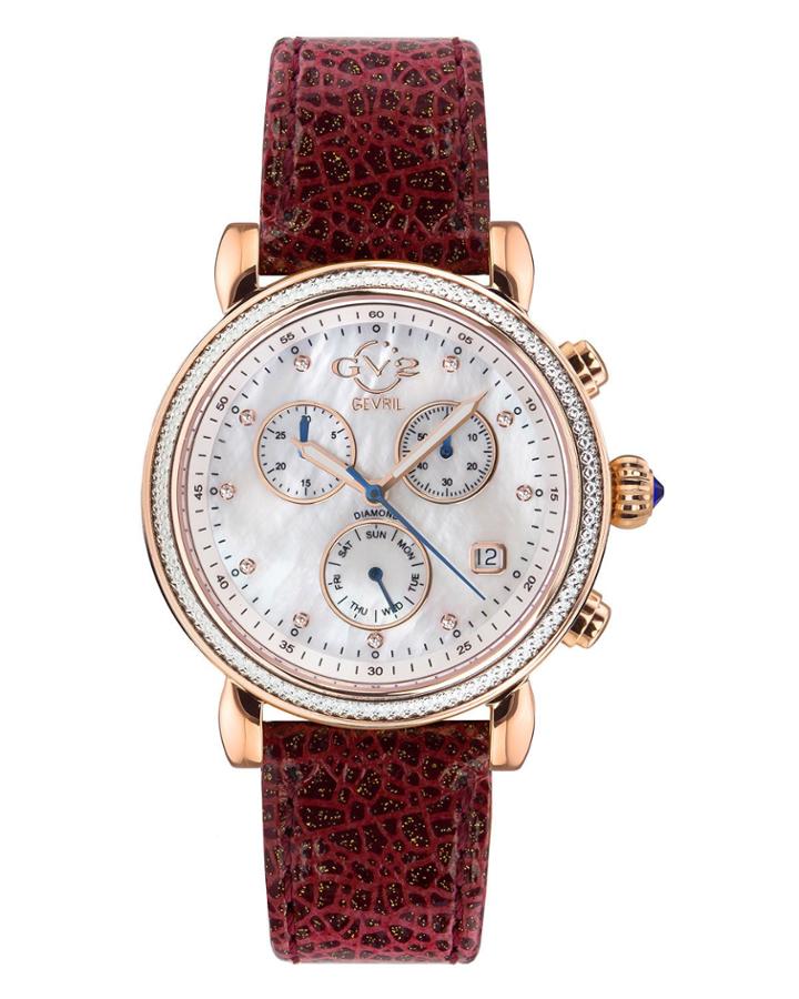37mm Marsala Chronograph Watch With Leather Strap, Burgundy
