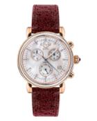 37mm Marsala Chronograph Watch With Leather Strap, Burgundy