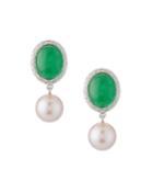 18k Green Jade, Violet Pearl And Diamond Earrings