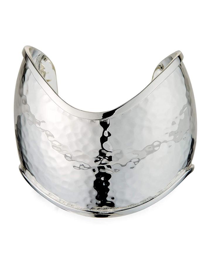 Silver Hammered Wide Curve Cuff