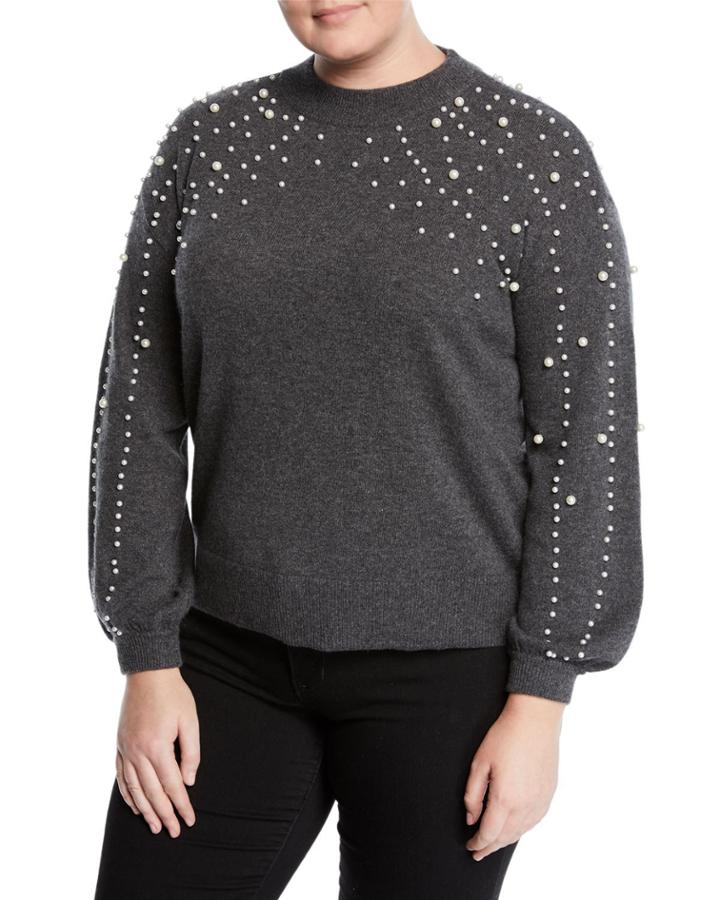 Pearly Balloon-sleeve Cashmere Sweater,