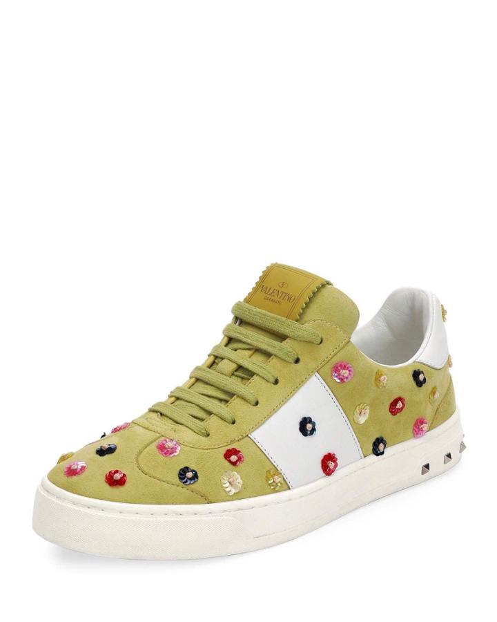 Suede Floral-stud Low-top