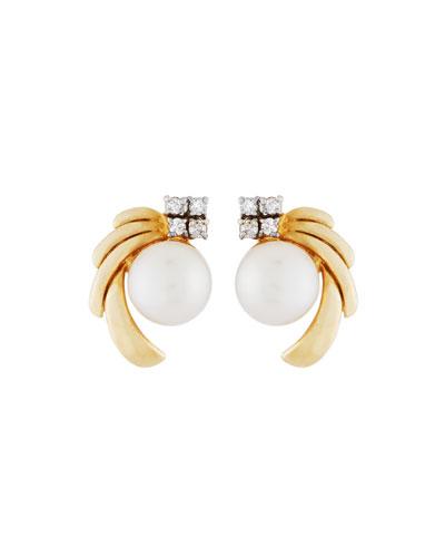 14k Akoya Pearl & Diamond Stud Earrings,