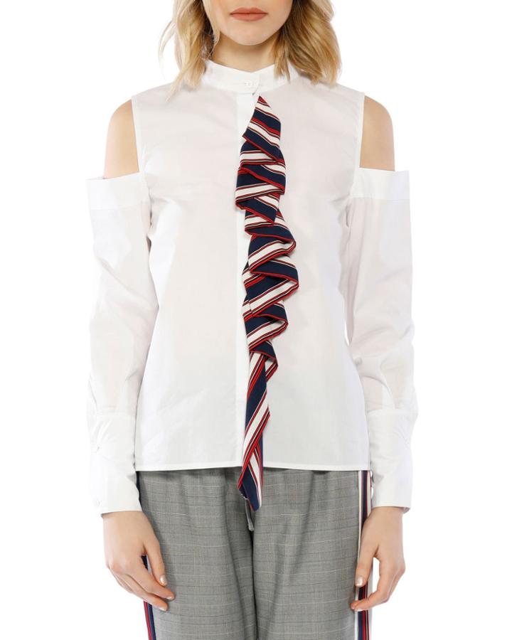 Dora Striped Ruffle Detail Button-down Top