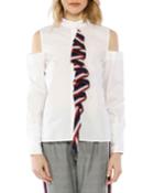 Dora Striped Ruffle Detail Button-down Top