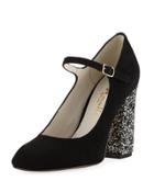 Brilliant Rhinestone-heel Suede Mary Jane, Black