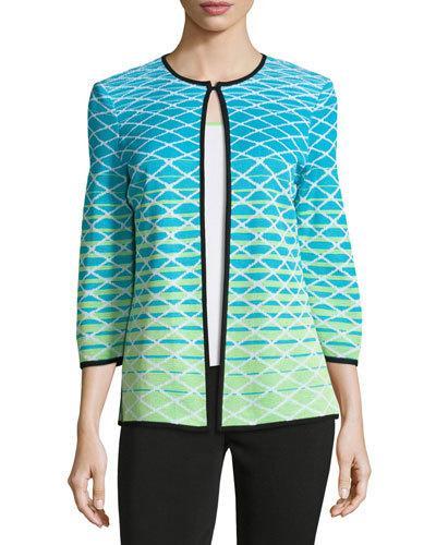 Crisscross Knit 3/4-sleeve Jacket, Fern/black/ivory,