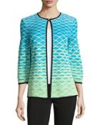 Crisscross Knit 3/4-sleeve Jacket, Fern/black/ivory,