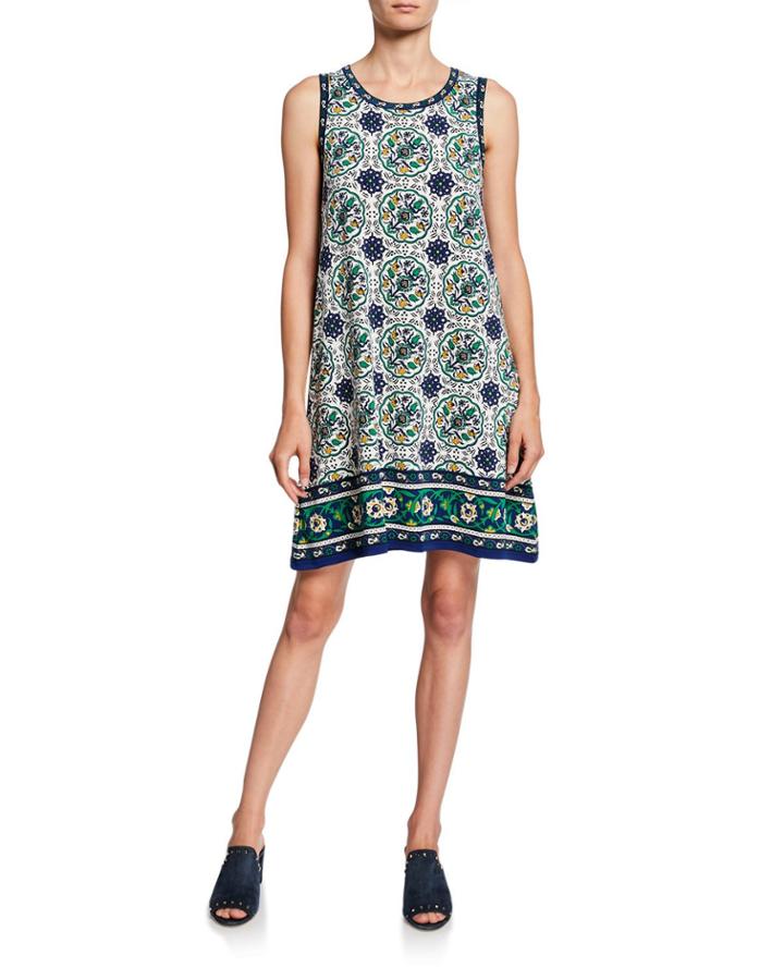 Pattern Scoop-neck Trapeze Dress