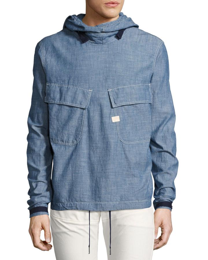 Chambray Pw Hooded Pullover, Blue