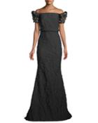 Stretch Jacquard Trumpet Gown With Beaded