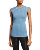 Square-neck Button-shoulder Ribbed Top