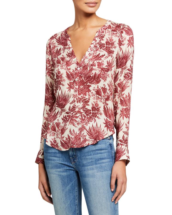 Henley Shirttail Long-sleeve Top