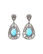 Moonstone-post Turquoise-drop Earrings W/ Diamonds