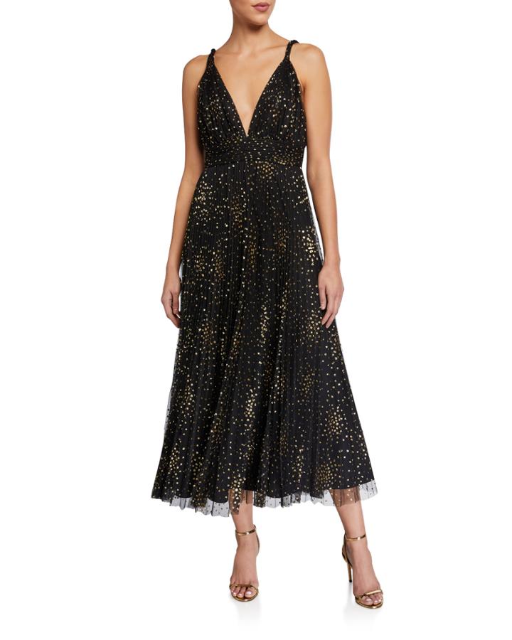 Sleeveless Glitter Tulle Pleated