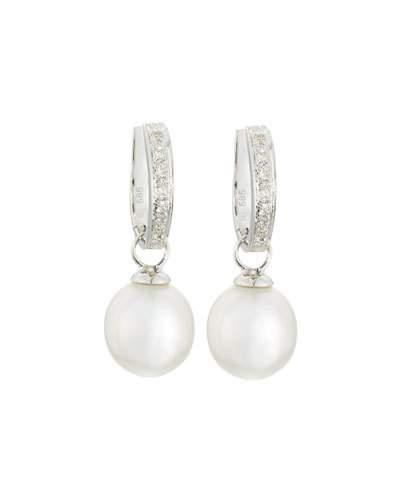 14k Pave Diamond & South Sea Pearl Hoop Drop Earrings