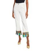 Embroidered Fringed Cropped Jeans