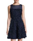 Fit-and-flare Rosette Dress, Navy