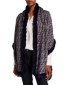 Tweed Rex Rabbit Fur-trim Wrap