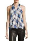 Crossover Plaid-print Blouse,