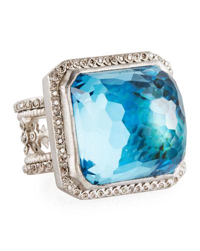 New World Rectangular Mother-of-pearl & Topaz Ring,