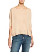 Plus Size Organic Linen Delave Ballet-neck Elbow-sleeve Box Top