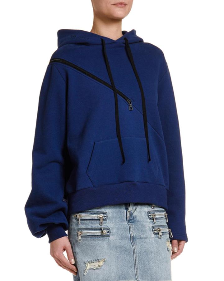 Brushed Terry Diagonal-zip Hoodie