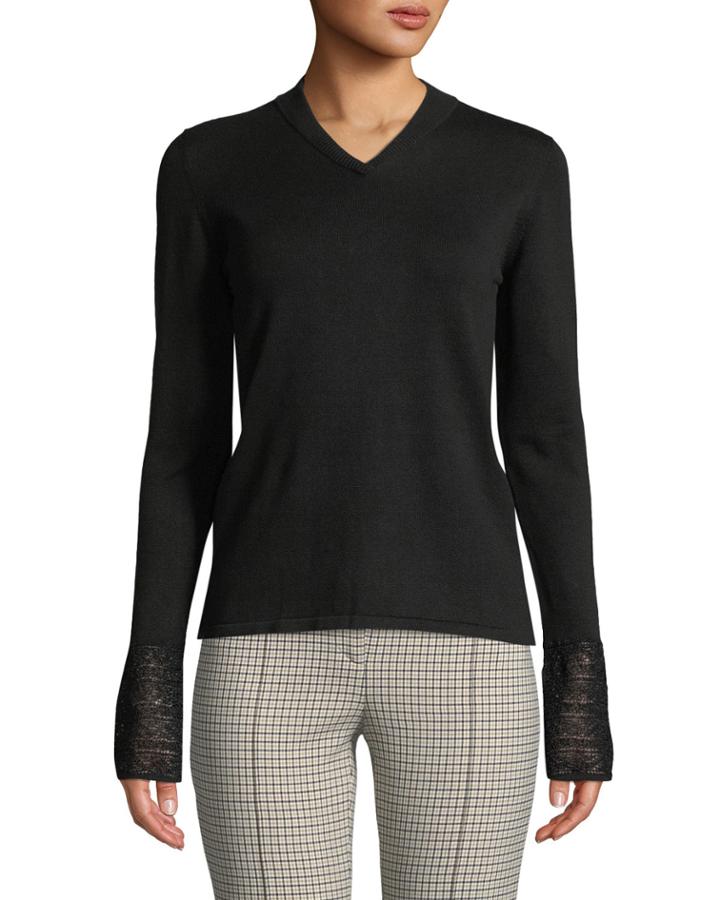 Knit Pullover W/lace Cuffs