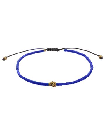 Mach Speed Men's Skull Beaded Pull-cord Bracelet, Blue,