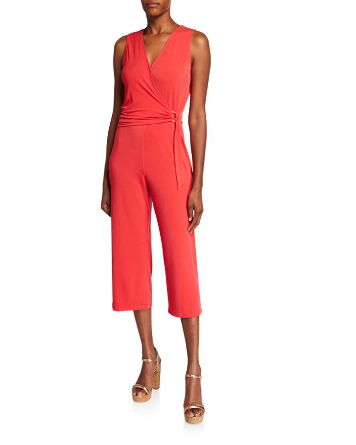 Wrap-front Sleeveless Cropped Jumpsuit