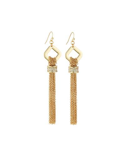 Golden Tasseled Crystal Drop Earrings
