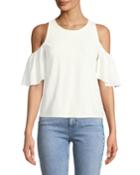 Cold-shoulder Flutter-sleeve Blouse