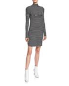 Striped Mock-neck Long-sleeve Bodycon Dress