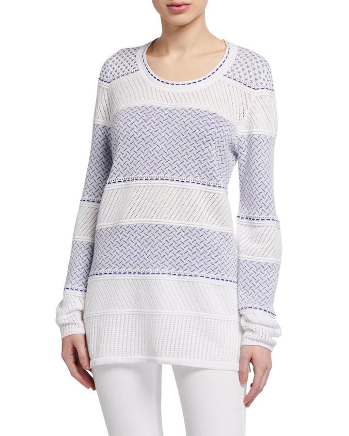 2-tone Mixed Stitch Long-sleeve Pullover