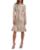 Metallic Long-sleeve Cowl-back Flounce-hem