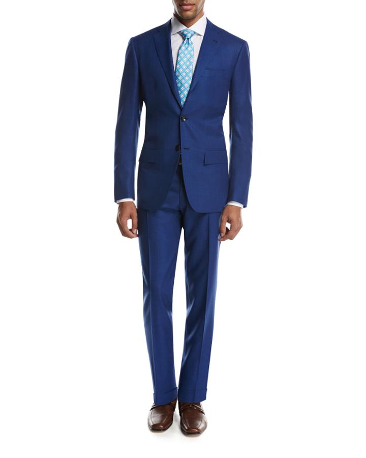 Textured Solid Two-piece Suit, High Blue
