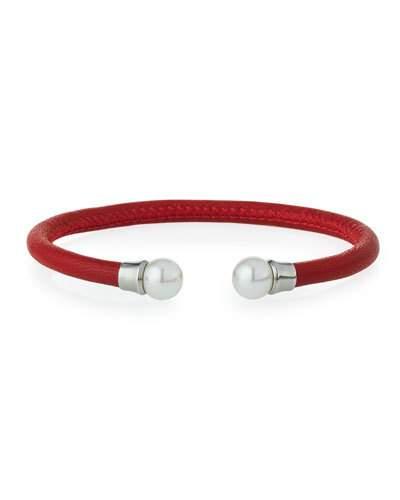 Red Leather & Pearl Bangle Bracelet