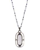 Black Silver Pendant Necklace With Moonstone, Blue Kyanite/sapphire & Diamonds,
