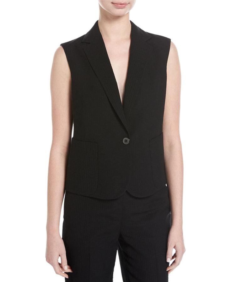 Seersucker Silk-wool Vest, Black
