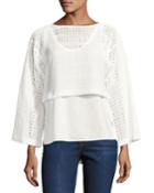 2-in-1 Crochet Top W/ Poplin Underlay, White