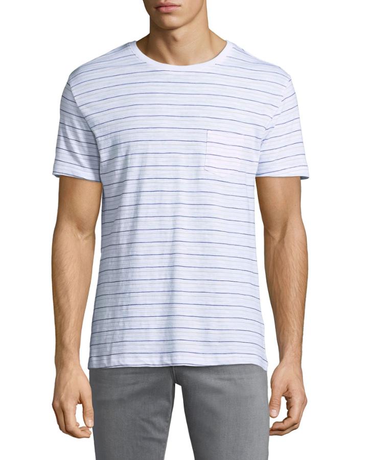 Striped Crewneck Pocket Tee, White/blue